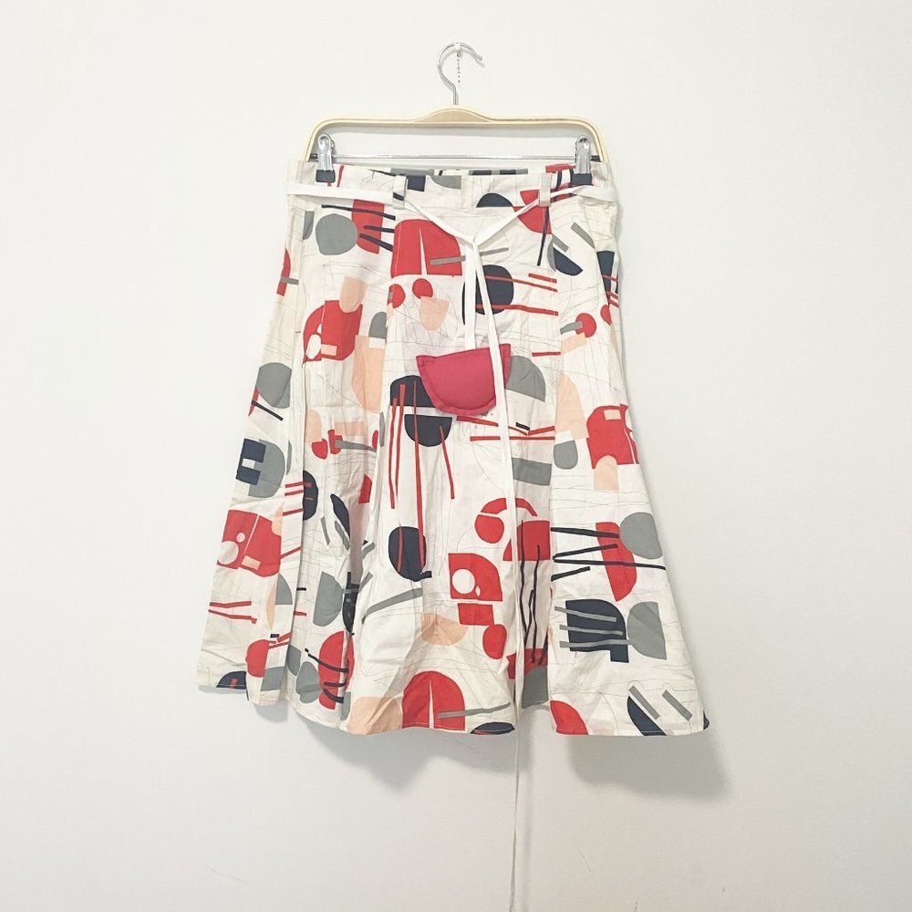 Samantha Treacy Mid Century Print Pillow Tie Skirt Size 8